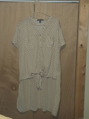 Light Tan Polka Dot Tie-Front Dress